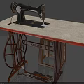 Vintage Sewing Machine On Wooden Table With Pedal And Wheel Details 3d model