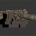 Cartoon Scene With Stone Structure Broken Bricks Curved Pipe And Platform Base