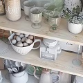 Stylish Organized Kitchen Shelves With Jars Plates Bowls Utensils And Cutting Boards