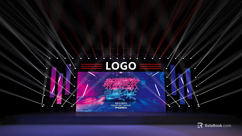 Modern Fashion Week Stage with Logo Large Screen and Colorful Stage Lights 3d model 