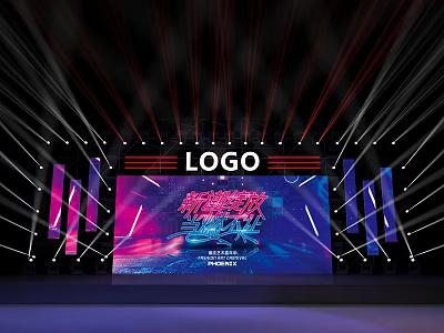 Modern Fashion Week Stage with Logo Large Screen and Colorful Stage Lights 3d model