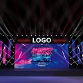 Modern Fashion Week Stage with Logo Large Screen and Colorful Stage Lights