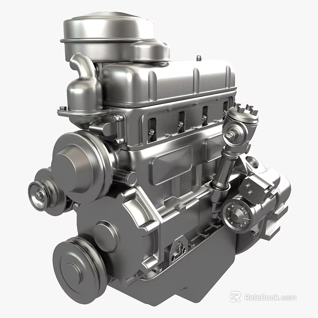 Industrial Equipment Engine 3D Model With Metallic Components And Mechanical Parts 3d model 