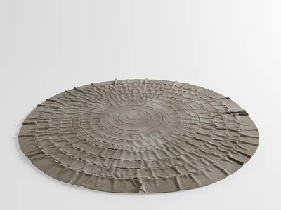Neutral Toned Round Rug with Textured Ruffled Edges and Concentric Patterns 3d model