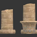 Ancient Stone Artifacts With Cylindrical Pillars Round Bases And Decorated Containers