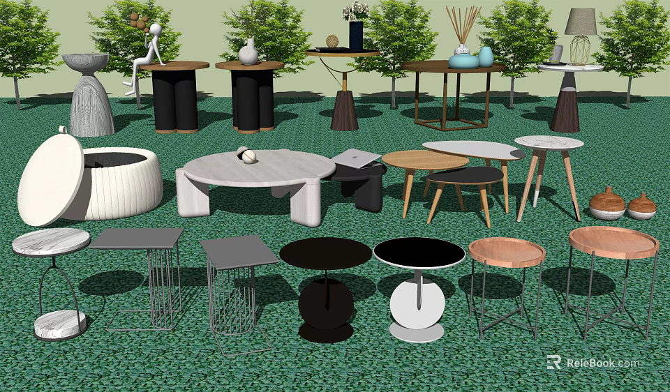 Stylish Side Tables With Various Shapes Metal Wooden Legs And Modern Designs 3d model 