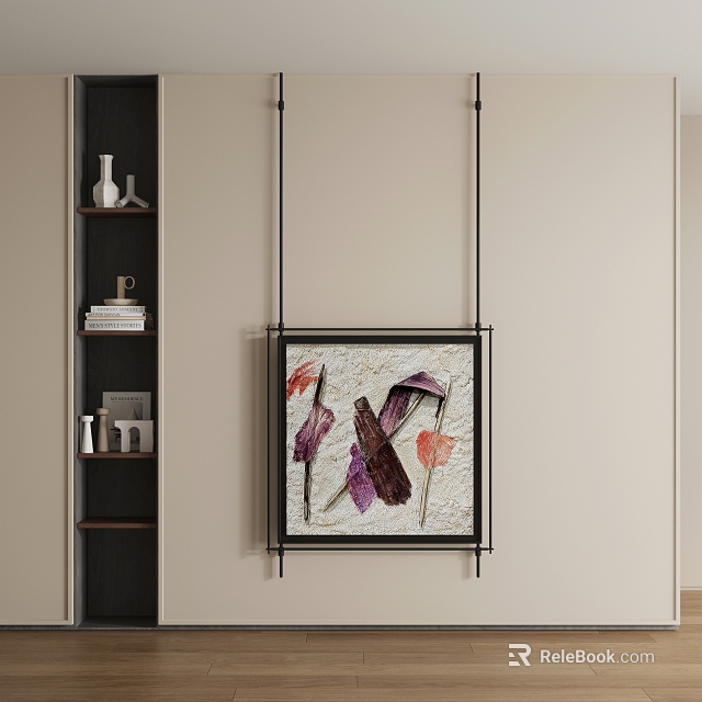 Vibrant Animal Painting Featuring Purple and Red Flowers Hanging on Interior Wall Art 3d model 