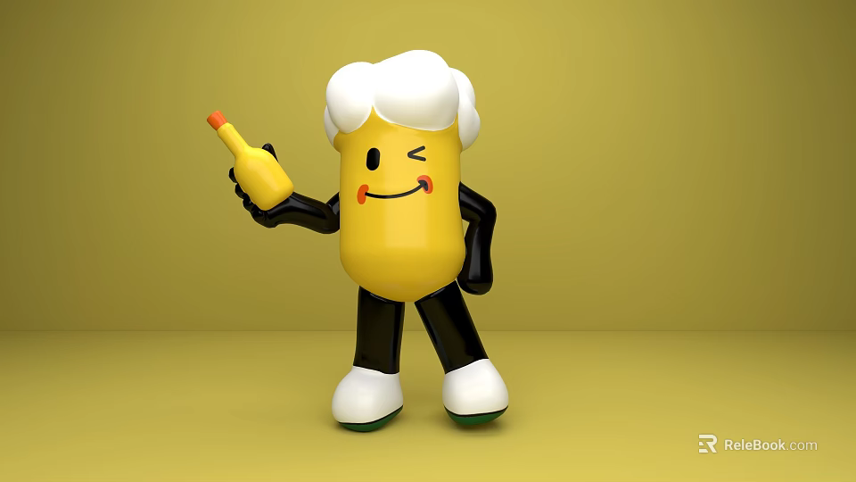 Yellow Cartoon Art Installation With Foam Head Smiling Face Black Limbs And White Shoes 3d model 