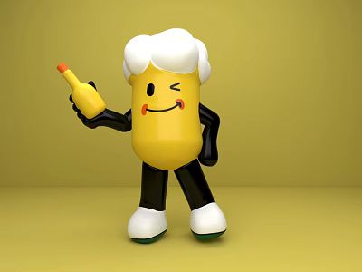Yellow Cartoon Art Installation With Foam Head Smiling Face Black Limbs And White Shoes 3d model