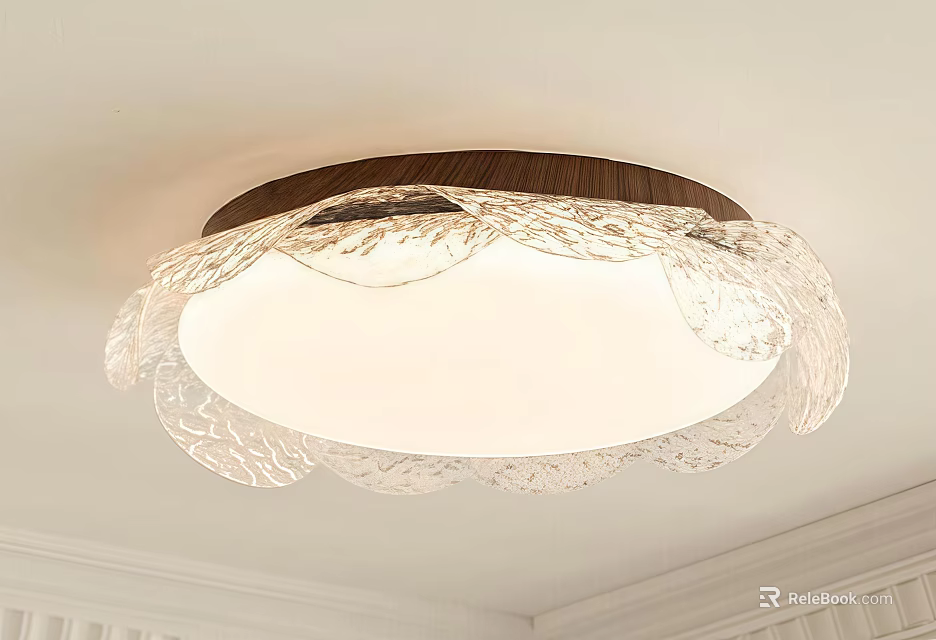 Decorative Modern Ceiling Light With Petal Shaped Transparent Shade And Wooden Frame 3d model 