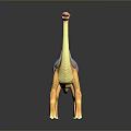Yellow Dinosaur Toy With Long Neck And Grey Back Standing On Black Background With Reflection