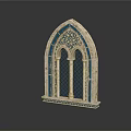 Arched Entrance Gate with Blue Decorations Intricate Patterns Columns and Glass Panels