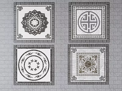 Traditional Chinese Pattern Decorative Floor Tiles with Various Classic Border Designs 3d model