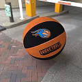 High Quality Black and Orange Basketball with Blue Logo and Text as Sports Equipment