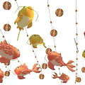 Colorful Fish Shaped Decorative Lanterns Hanging With Bright Festive String Lights 3d model