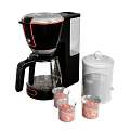 Modern Black Coffee Maker With Glass Carafe Transparent Canister And Measuring Cups With Coffee Beans