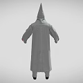 Man Wearing Gray Robe With Pointed Hat And Red Chest Badge Standing