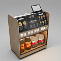 Modern Wooden Reception Desk With Tablet Display Shelves Information Labels And Seasoning Bottles