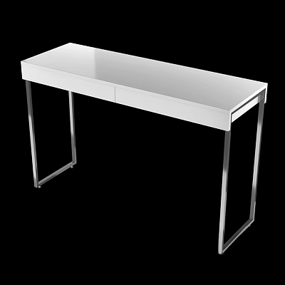 Modern White Desk with Glossy Top and Two Drawers Metal Legs 3d model