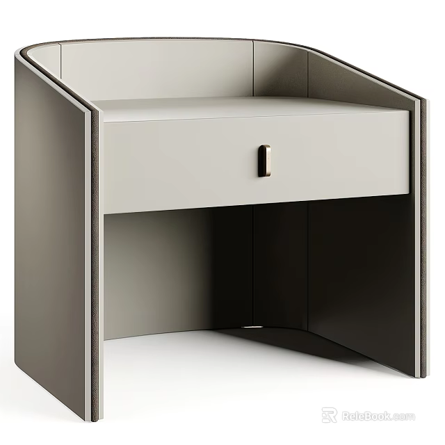 Modern Light Gray Nightstand With Drawer And Metal Handle Simple Design For Bedroom Furniture 3d model 