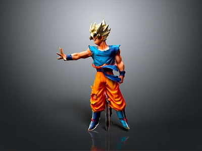 Anime Goku Action Figure With Golden Hair Blue Outfit And Orange Pants 3d model