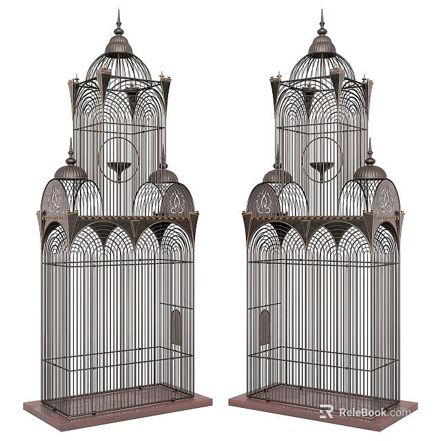 Vintage Metal Birdcage Decorative Ornament Set With Intricate Design For Home Decor 3d model 