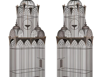 Vintage Metal Birdcage Decorative Ornament Set With Intricate Design For Home Decor 3d model