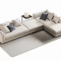 Light Beige Sectional Sofa With Gray And Beige Pillows Side Table And Rug 3d model