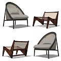 Modern Single Chair With Wooden Frame Rattan Backrest And Upholstered Cushion