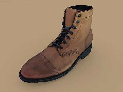 Brown Leather Lace Up Casual Boots With Classic Design And Black Sole 3d model