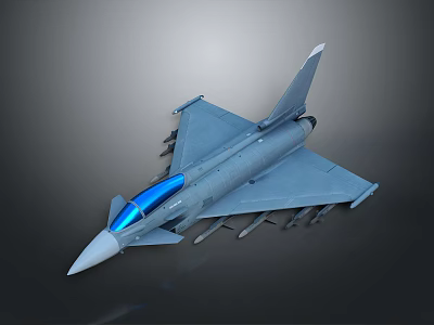 Modern Military Jet Fighter with Blue Canopy Gray Body and Wing Mounted Missiles 3d model