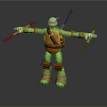 Green Ninja Turtle Character With Purple Mask Brown Shell And Nunchucks