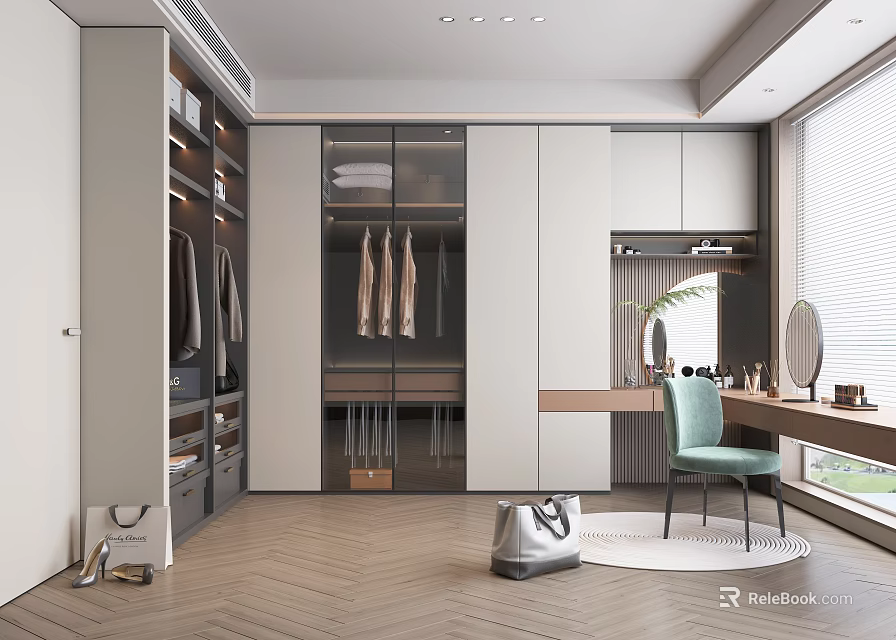 Modern Walk In Closet With Dressing Table And Storage 3d model