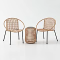 Two Rattan Outdoor Chairs with Modern Design Rattan Side Table and Black Metal Legs