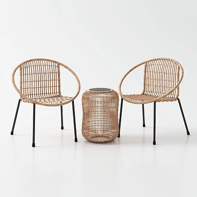 Two Rattan Outdoor Chairs with Modern Design Rattan Side Table and Black Metal Legs 3d model