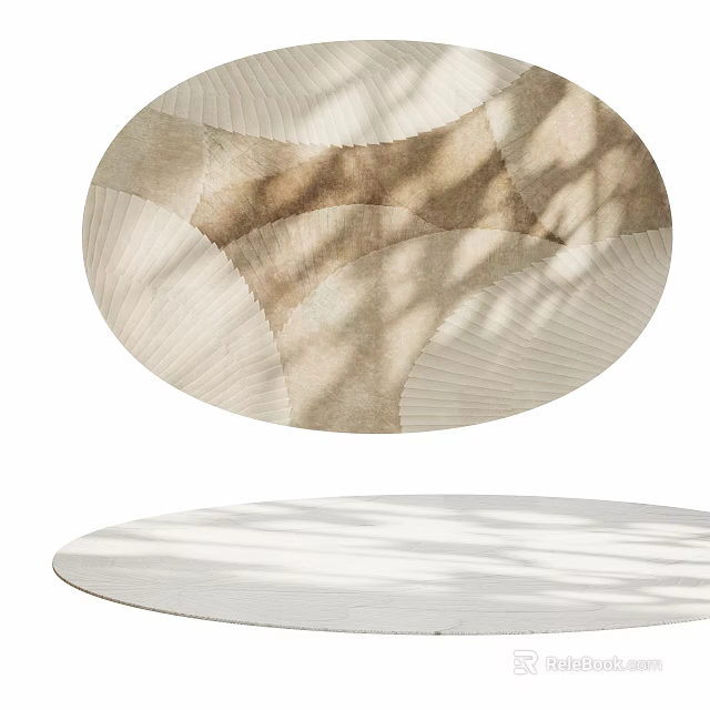 Round Rug With Neutral Tones Textured Pattern And Natural Light Shadows 3d model