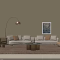 Modern Living Room Beige Sofa With Brown Cushions And Gold Base Round Coffee Table
