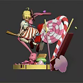 Game Movie Character Blonde Girl Striped Dress With Candies Lollipop Rabbit Cake Vibrant Fairy Tale