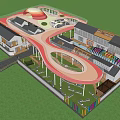Modern Traditional School Building Design With Red Curved Structure Green Lawns And Courtyards