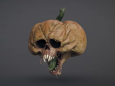 Grotesque Pumpkin Head Monster With Skull Features Sharp Fangs And Extended Green Tongue 3d model