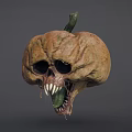 Grotesque Pumpkin Head Monster With Skull Features Sharp Fangs And Extended Green Tongue