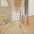 Kindergarten School Reception Area With Wooden Decor And Branding