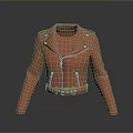 Stylish Orange Leather Biker Jacket With Zipper Details And Belt Closure