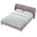 Modern Double Bed With Curved Headboard Light Gray Frame And Black Slim Legs 3d model