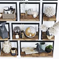 Modern Geometric Frame Bookcase With Decorative Coral Vases Glass Jars Baskets And Plants