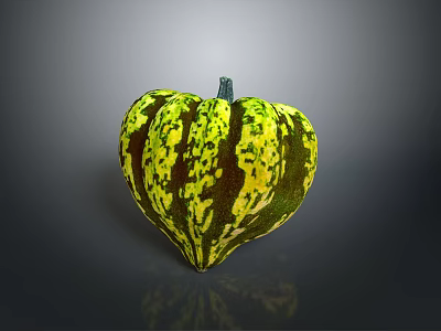 Vibrant Heart Shaped Pumpkin with Green Yellow Spotted Pattern as Decorative Plant 3d model