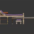 Wooden Table And Benches Set With Gold Legs Purple Gray Striped Cushions
