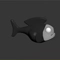 Cute Cartoon Style Black And White Fish 3D Model With Large White Eyes