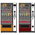 Dual Commercial Vending Machines With Yellow Red Bases Transparent Glass Doors Snacks And Beverages