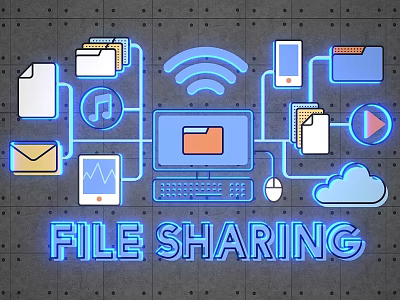 File Sharing Concept With Laptop Mobile Devices Documents And Cloud Storage 3d model